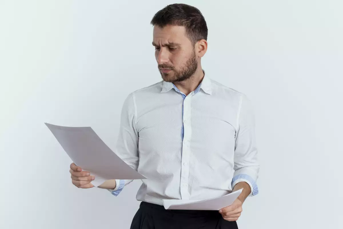 The job applicant holds a paper in his hand and prepares for the interview