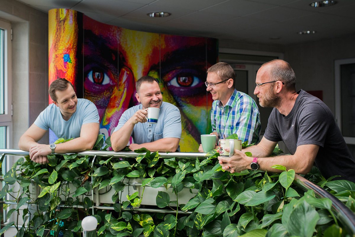 Priateľský kolektív – msg life Slovakia Nachmittagskaffee bei der Arbeit