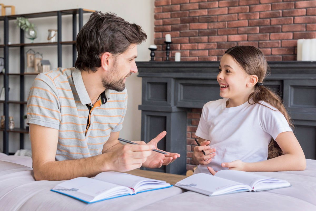 Colleague helping a child