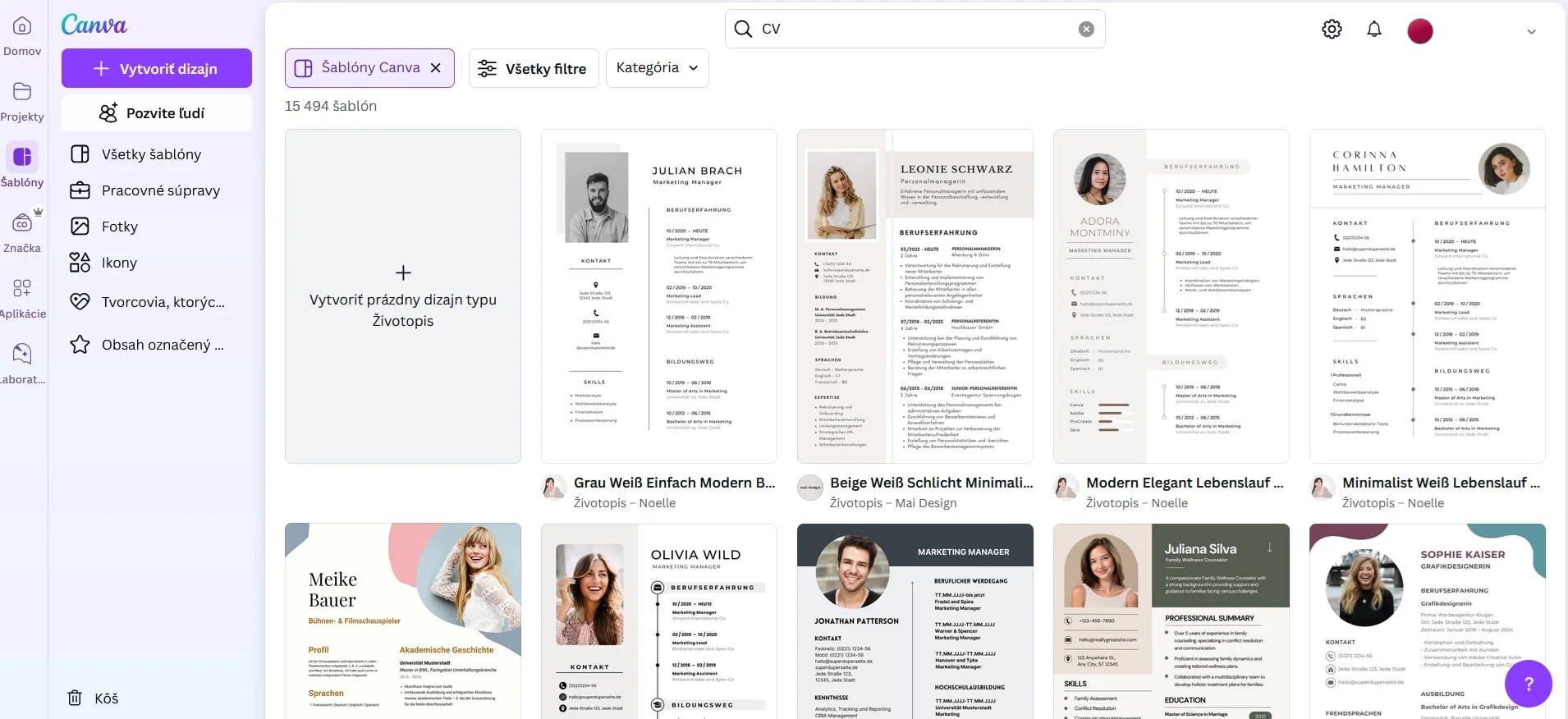 výber šablóny životopisu v Canve – msg life Slovakia výber šablóny životopisu v Canve