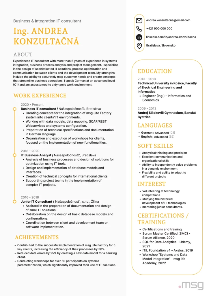 Vzor chronologického CV v anglickom jazyku – msg life Slovakia Vzor chronologického CV