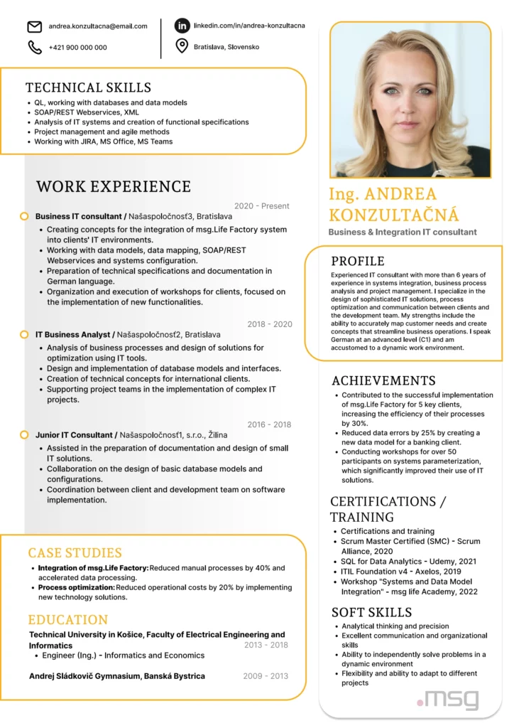 Vzor profesijneho CV v anglickom jazyku – msg life Slovakia Vzor profesijneho CV v anglickom jazyku