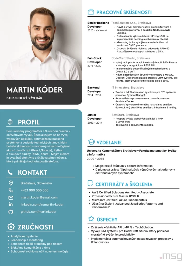 Vzor kombinovaného životopisu – msg life Slovakia Vzor kombinovaného životopisu